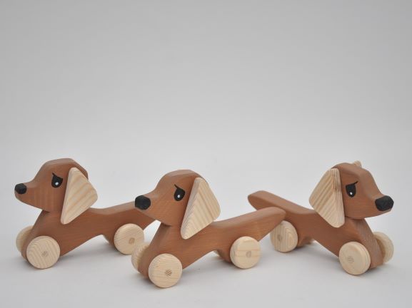 Buy Toy Pull Dog Mini Dachshund Baby by Barin Toys Best Friends Cute Dog wooden pull toys at BarinToys.com online store direct!