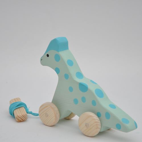 Buy the Barin toys best dinosaur toy for toddlers - Bronto Dino wooden pull toy!