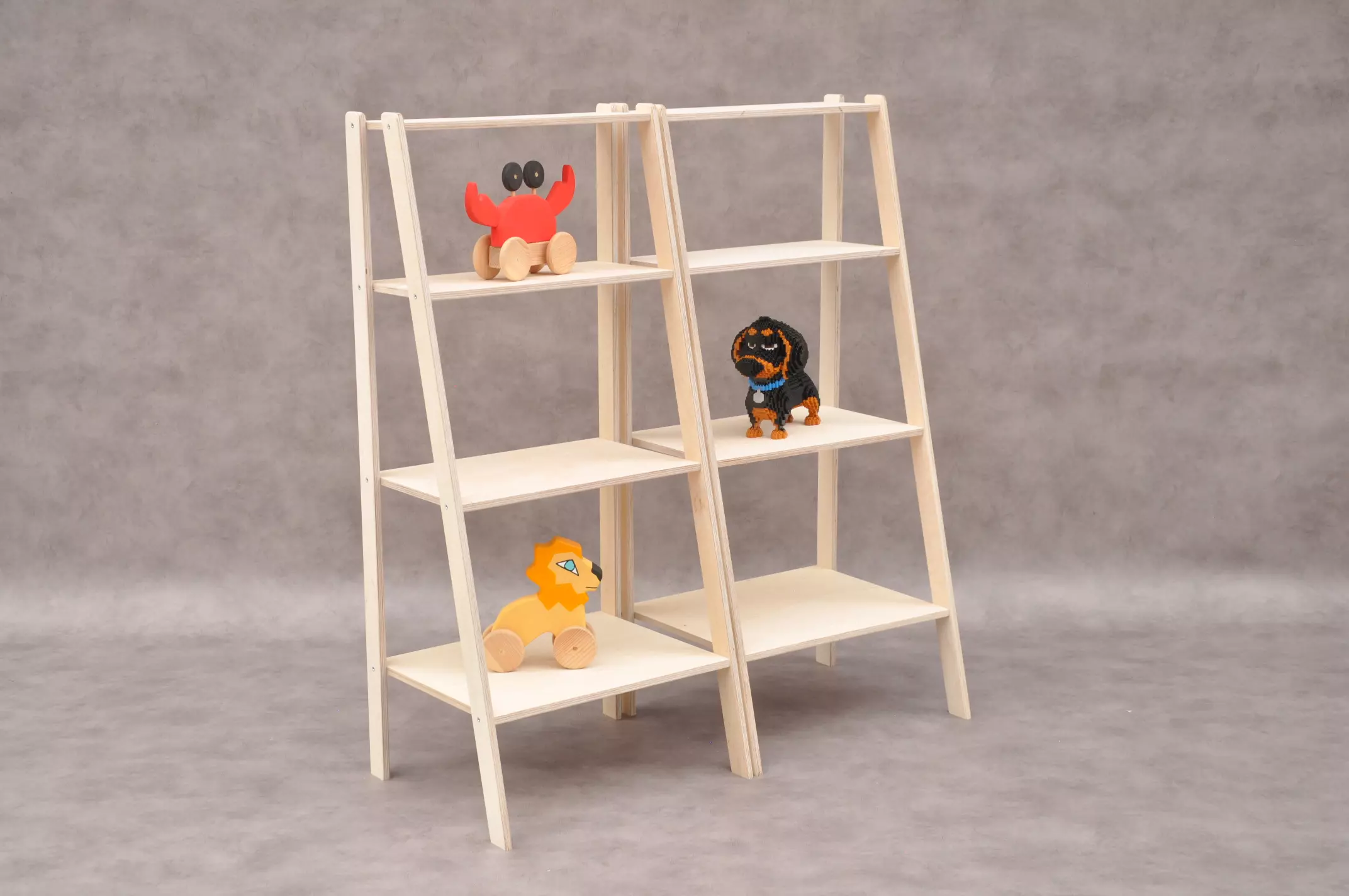 Children's toy storage nursery shelving display wooden rack set of 2 available to order online at Barin Toys.com with free shipping.