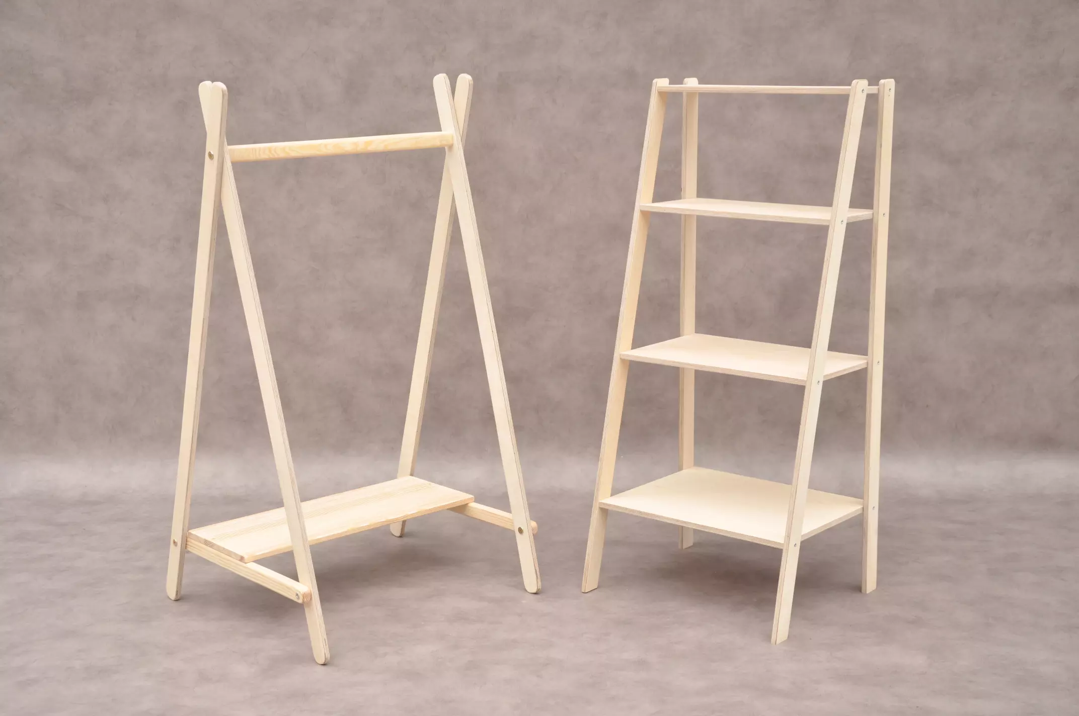 Nursery Montessori wardrobe by Barin Toys - low-cost, reliable and smart nursery organization for your toddler: display ladder shelf and children's clothes rail closet set available to order online at BarinToys.com.