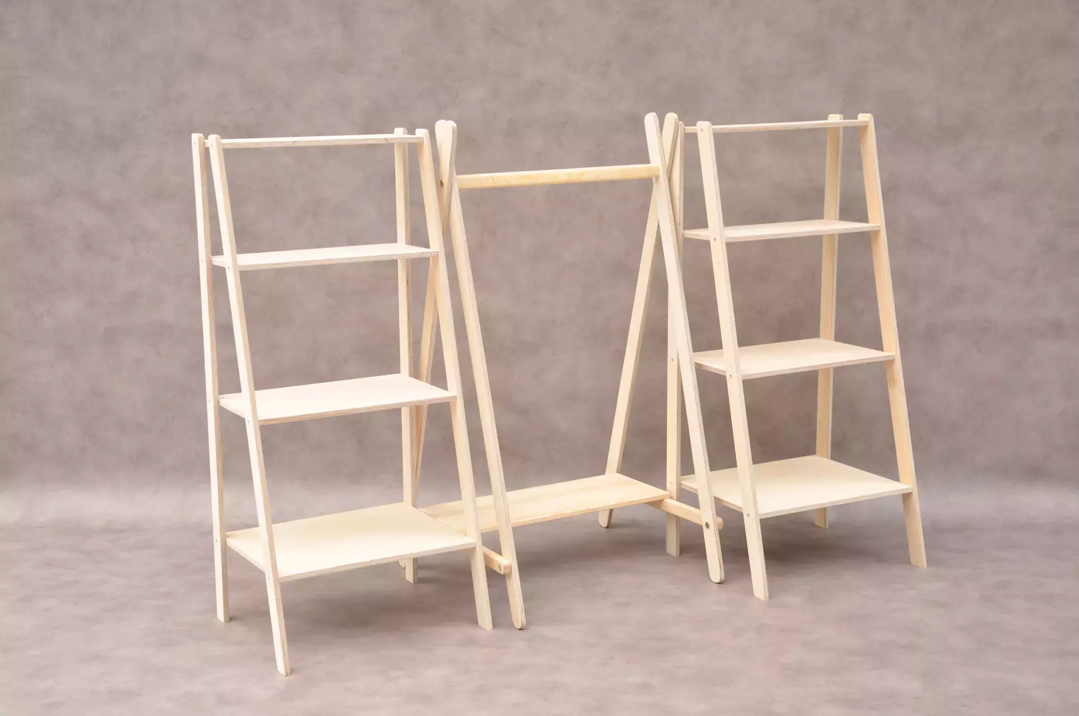 Kids wardrobe Barin Toys Tiny Tot: small clothes rail wooden rack and childrens dressing up display ladder shelf closet set of 2 - available to order online at BarinToys.com with free delivery.