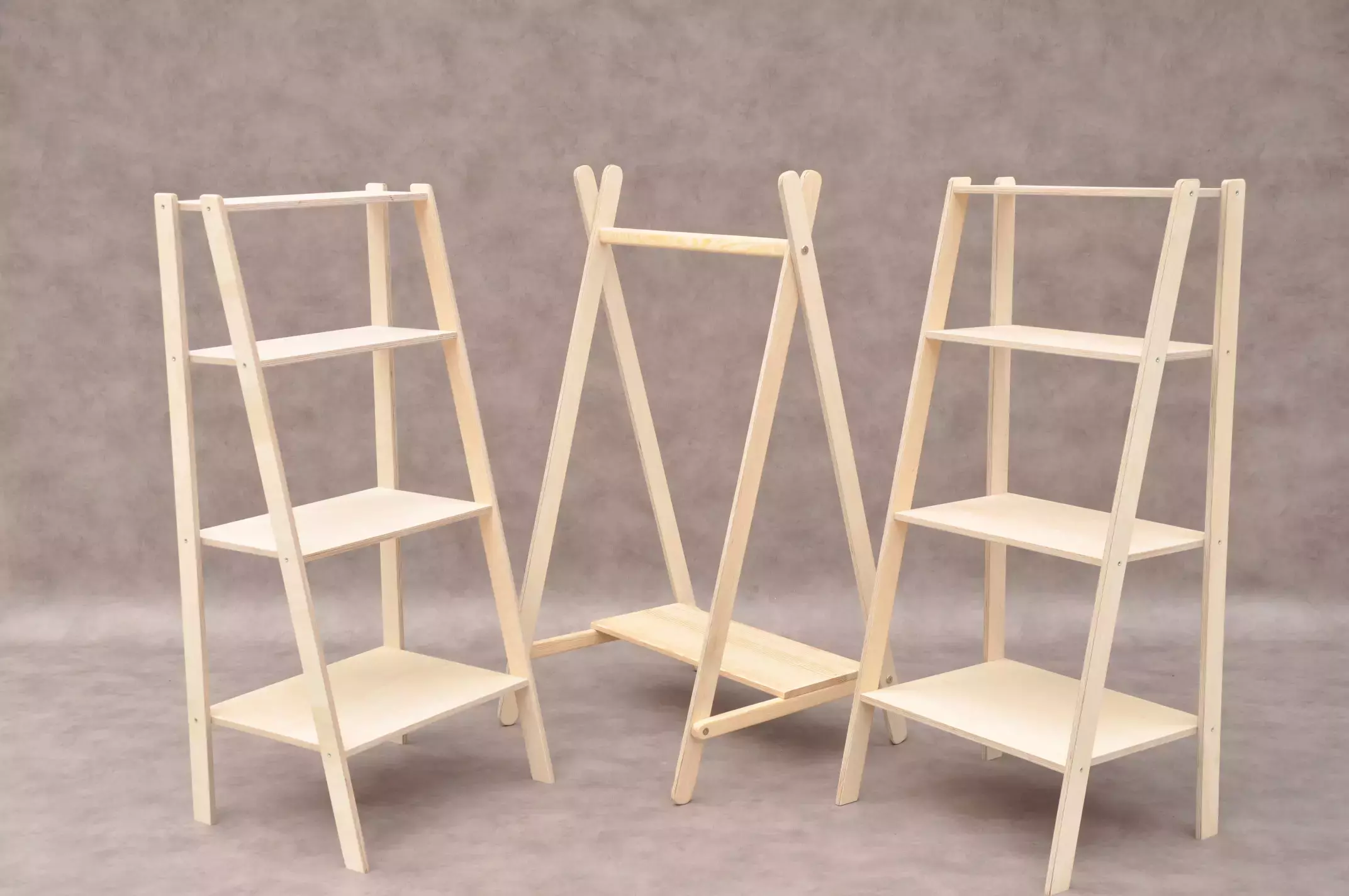 Montessori bookcase nursery ladder shelf open wardrobe set of 2 and Tipi children's clothes rail available to order online as Barin Toys Tiny Tot nursery wardrobe with free delivery via BarinToys.com store.