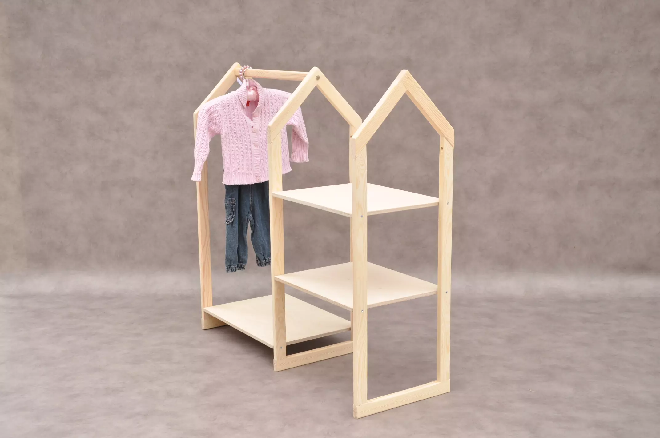 Montessori toddler & baby clothes House wardrobe from natural solid wood available for ordering online with free delivery at the best price.