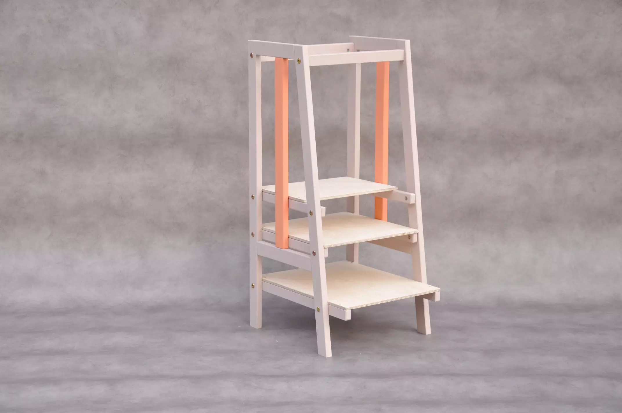 Kitchen helper tower Barin Toys step stool Stripe Bisque & Mandarin toddler cooking learning tower for sale at Barin Toys online store with free delivery across EU, Ireland, Switzerland and UK.