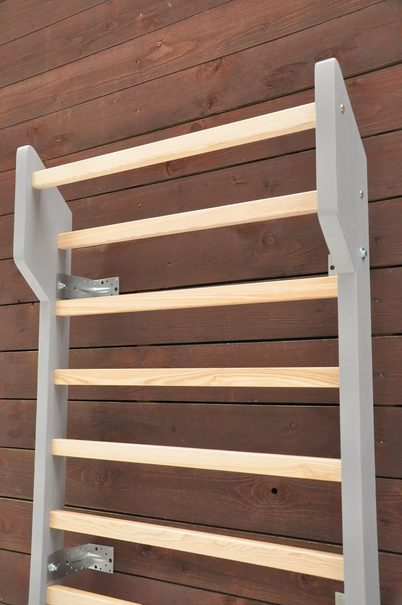 Swedish ladder BarinToys Ash Grey Classic gymnastics wall bars for stretching, Pilates and yoga training at home.