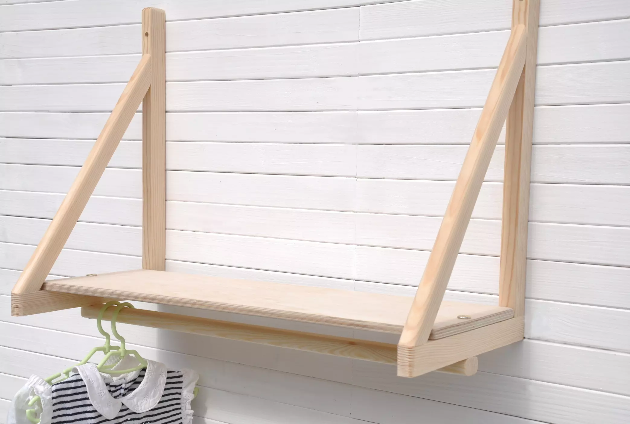 Dressing up rail Set Sail floating nursery shelf with rail - order online at BarinToys.com store wooden nursery shelves and small clothes rail for your baby and toddler with EU & Ireland free delivery.