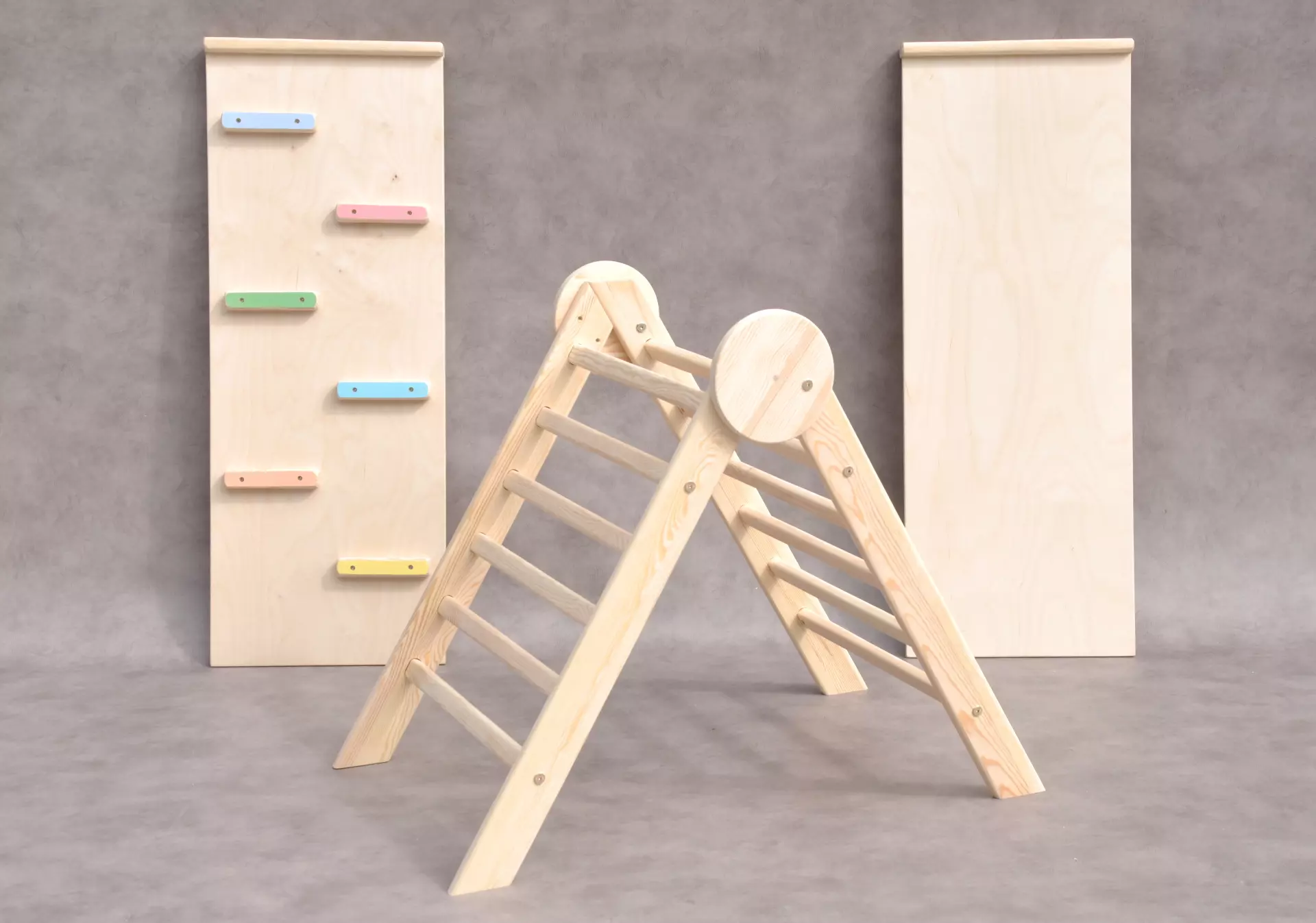 Montessori climbing frame Barin Toys wooden Circle pikler triangle and slide set available to order online at Barin Toys.com.