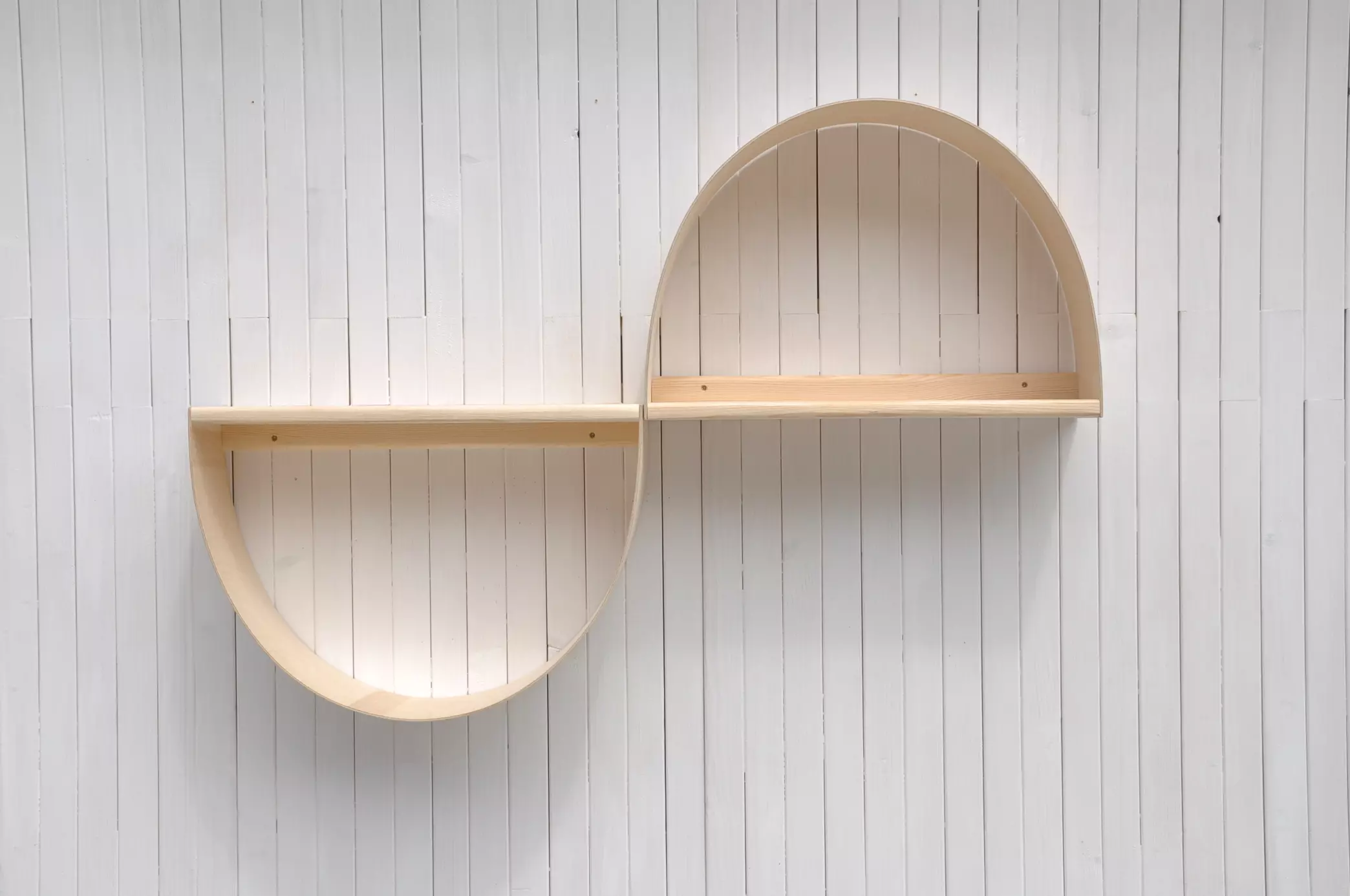 Shelves for bedroom: modern and unique, arched shelf, long and deep floating wall hanging wooden shelves - it's Barin Toys Infinity love shelf, order online at BarinToys.com store with free shipping.